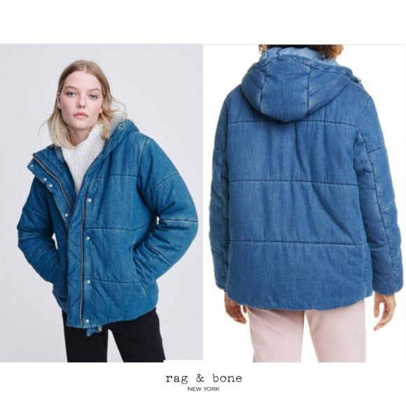 Rag Bone Denim Puffer Coat In Indigo 